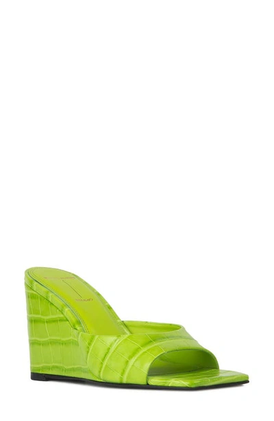 Black Suede Studio Women's Paloma Croc High Heel Sandal In Lime Green Leather