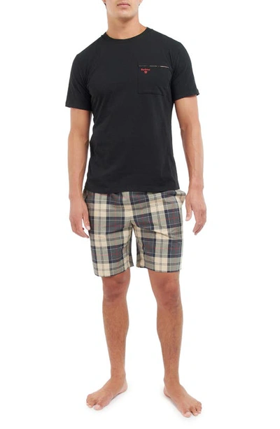 Barbour Bailes Pocket T-shirt & Plaid Pyjama Shorts In Stone Tartan