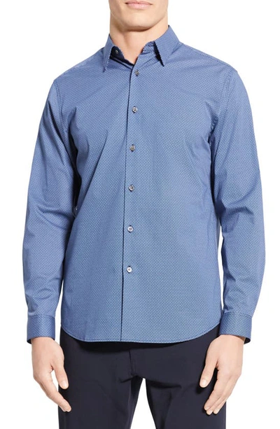 Theory Irving Dot Print Stretch Button-up Shirt In Blue
