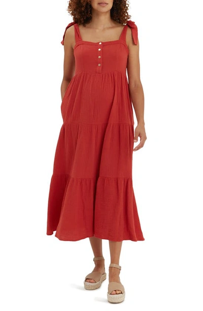 Nom Maternity Alise Sleeveless Cotton Nursing Dress In Red