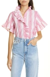 Mille Women's Vanessa Cotton Ruffled Floral Stripe Top In Pink