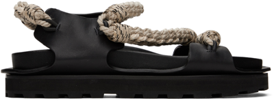 Jil Sander Leather Sandals With Braided Rope Bands In Black