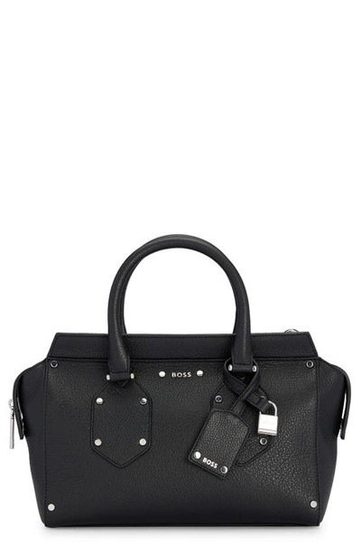 Hugo Boss Grained-leather Tote Bag With Branded Padlock And Tag In Black