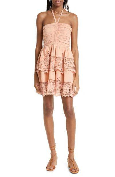 Ulla Johnson Savannah Floral-lace Halterneck Dress In Azalea