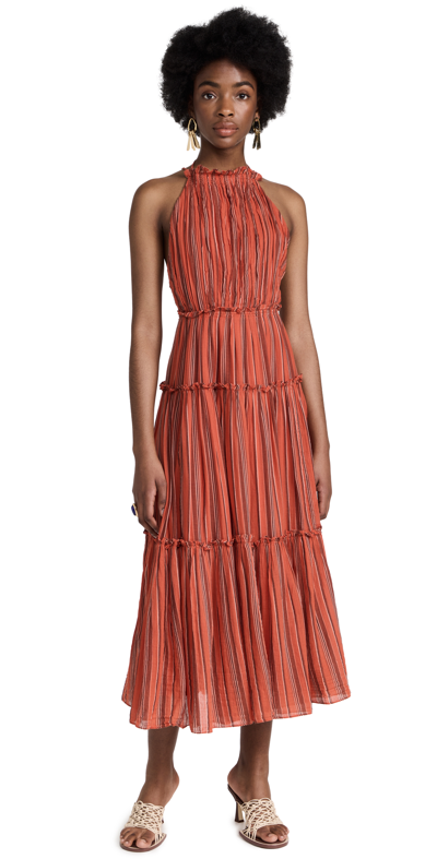 Ulla Johnson Giulietta Stripe Backless Tiered Cotton Maxi Dress In Porto