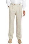 Berle Pleat Front Linen Pants In Tan