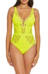 Becca Colorplay Lace One-piece Swimsuit In Zesty