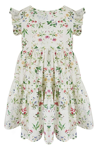 Popatu Babies' Floral Print Flutter Sleeve Cotton Dress In Multi