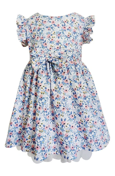 Popatu Babies' Floral Print Bow Dress In Blue