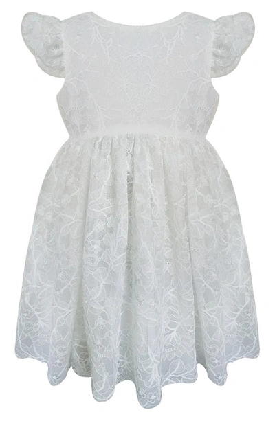 Popatu Babies' Lace Flutter Sleeve Dress In White