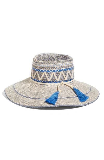 Eric Javits Palermo Squishee Wide Brim Hat - Beige In Cream/ Blue Tweed