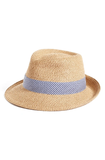 Eric Javits 'classic' Squishee Packable Fedora Sun Hat - Beige In Peanut/blue Check