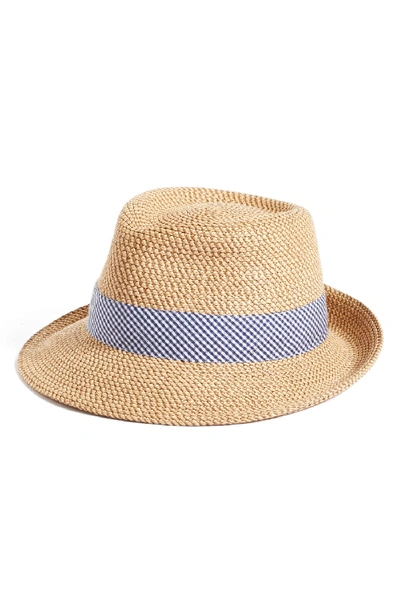 Eric Javits 'classic' Squishee Packable Fedora Sun Hat - Beige In Peanut/ Blue Check