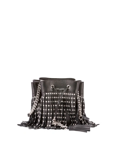 Saint Laurent Fringe Emmanuelle Bucket Bag Studded Leather Small