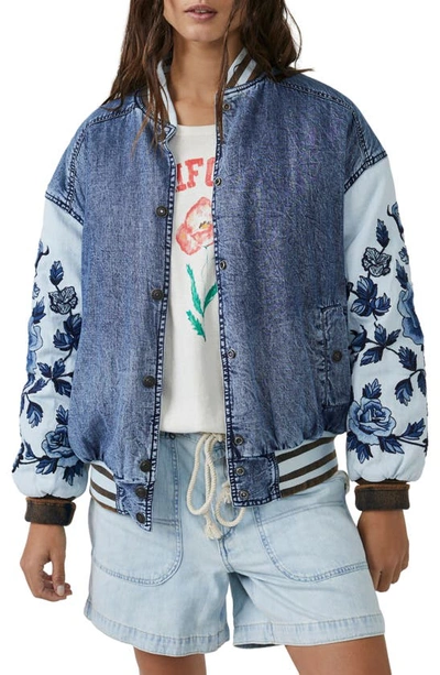 Free People Team Spirit Jacket In Stone Blue
