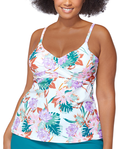 Raisins Curve Plus Size See You In Buzios Aries Tankini Top Matching Swim Skirt Women's Swimsuit In White