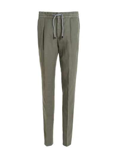 Brunello Cucinelli Pleated Drawstring Trousers In Sage