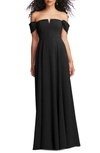 Dessy Collection Off-the-shoulder Pleated Cap Sleeve A-line Maxi Dress In Black