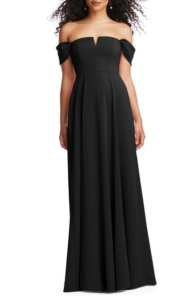 Dessy Collection Off-the-shoulder Pleated Cap Sleeve A-line Maxi Dress In Black