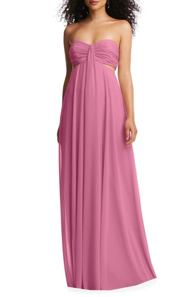 Dessy Collection Strapless Empire Waist Chiffon Gown In Pink