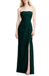 After Six Strapless Pleated Faux Wrap Trumpet Gown With Front Slit In Green