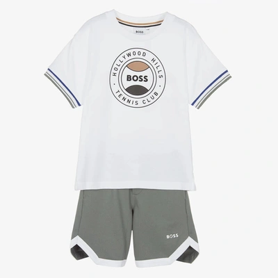 Hugo Boss Babies' Boss Boys White & Green Logo Shorts Set