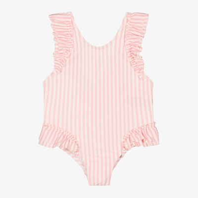 Angel's Face Kids' Girls Pink & White Stripe Ruffle Swimsuit (upf50+)