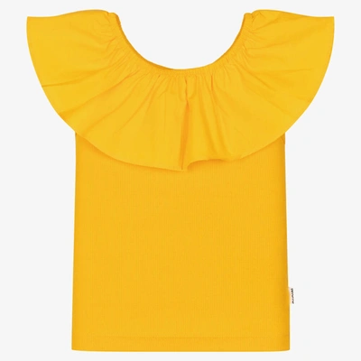 Molo Babies' Girls Yellow Organic Cotton Ruffle T-shirt