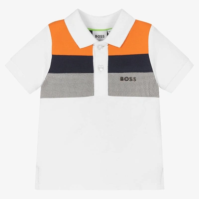 Hugo Boss Babies' Boss Boys White & Orange Cotton Polo Shirt