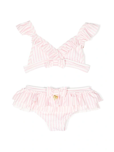 Angel's Face Kids' Algarve Stripe-print Ruffled Bikini In Pink
