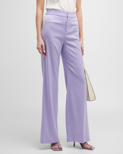 Alice And Olivia Deanna Satin High-rise Bootcut Pants In Solstice