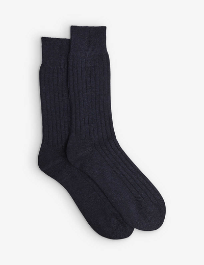 Reiss Mens Navy Cirby Rib-knit Socks