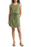 Caslon Drawstring Organic Cotton Minidress In Green Sorrel