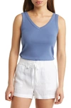 Caslon V-neck Organic Cotton Blend Tank Top In Blue Moonlight