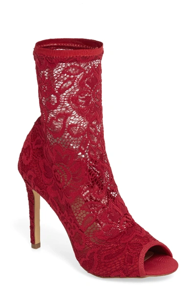 Charles By Charles David Imaginary Lace Sock Bootie In Scarlet Fabric