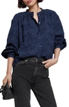 & Other Stories Band Collar Cotton Blouse In Navy