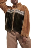 Ugg Marlene Heritage Braid High Pile Fleece Jacket In Chestnut Heritage Braid