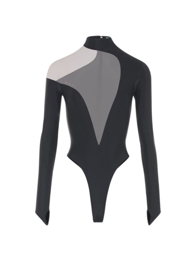 Mugler Women's Illusion Semi-sheer Bodysuit In Black