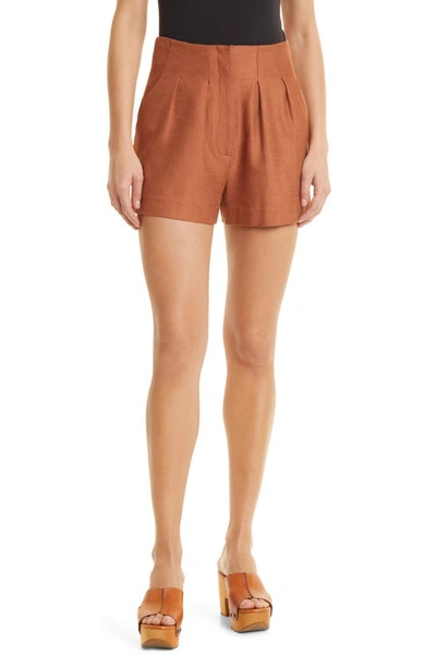 Veronica Beard Gables High Waist Pleated Shorts In Brown