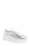 Alexander Mcqueen Croc Embossed Lace-up Sneaker In Metallic Silver