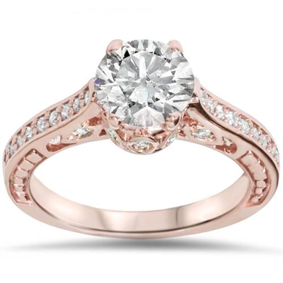 Pompeii3 1 1/4ct Vintage Rose Gold Diamond (1ct Center) Enhanced Deco Engagement Ring 14k In Multi