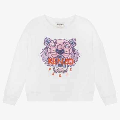 Kenzo Babies' Girls White Cotton Tiger Sweatshirt