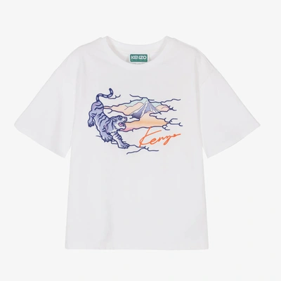 Kenzo Babies' Girls White Cotton Embroidered T-shirt