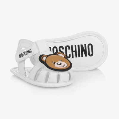 Moschino Kid-teen Babies' White Leather Logo Pre-walker Sandals