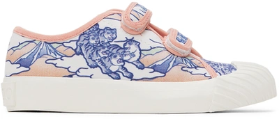 Kenzo Girls White Velcro Canvas Trainers In 57a Mango Fonce