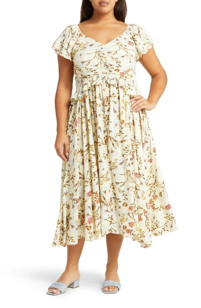 Nordstrom Matching Family Moments Floral Ruffle Midi Dress In Yellow Frost Boho Blooms