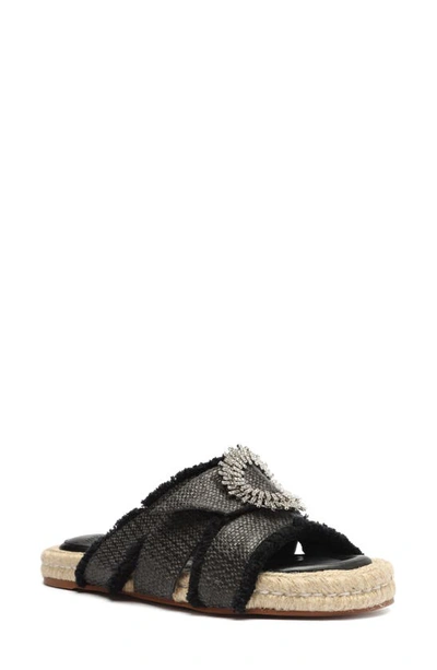 Alexandre Birman Madelina Crystal Brooch Slide Sandal In Black