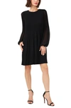 Halogen (r) Plissé Long Sleeve Dress In Rich Black