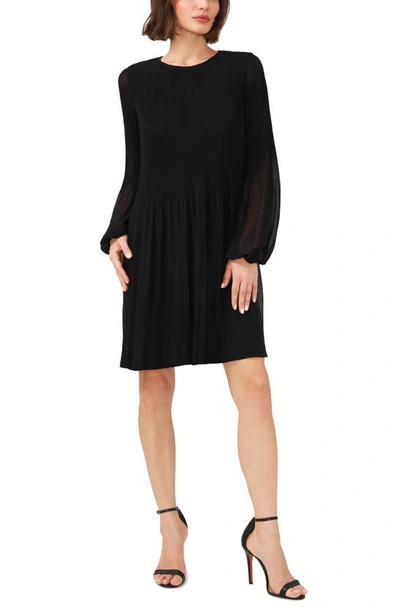 Halogen (r) Plissé Long Sleeve Dress In Rich Black