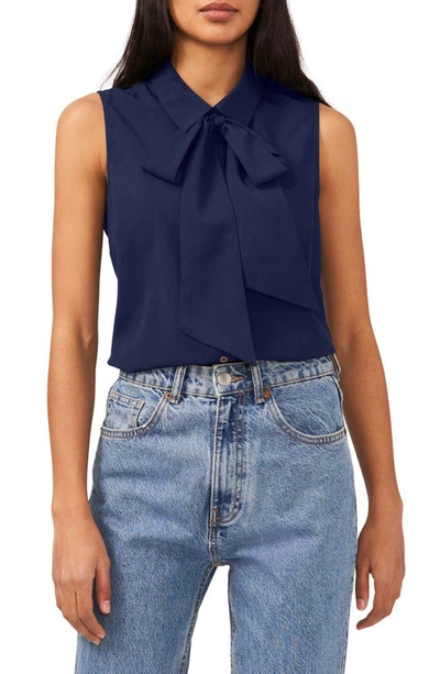 Cece Sleeveless Georgette Bow Blouse In Classic Navy